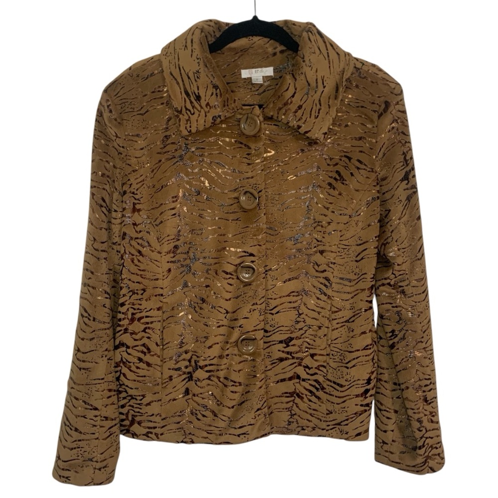 ERIN Womens Blazer Jacket Size S Brown Animal Long Sleeve Button Collared Retro